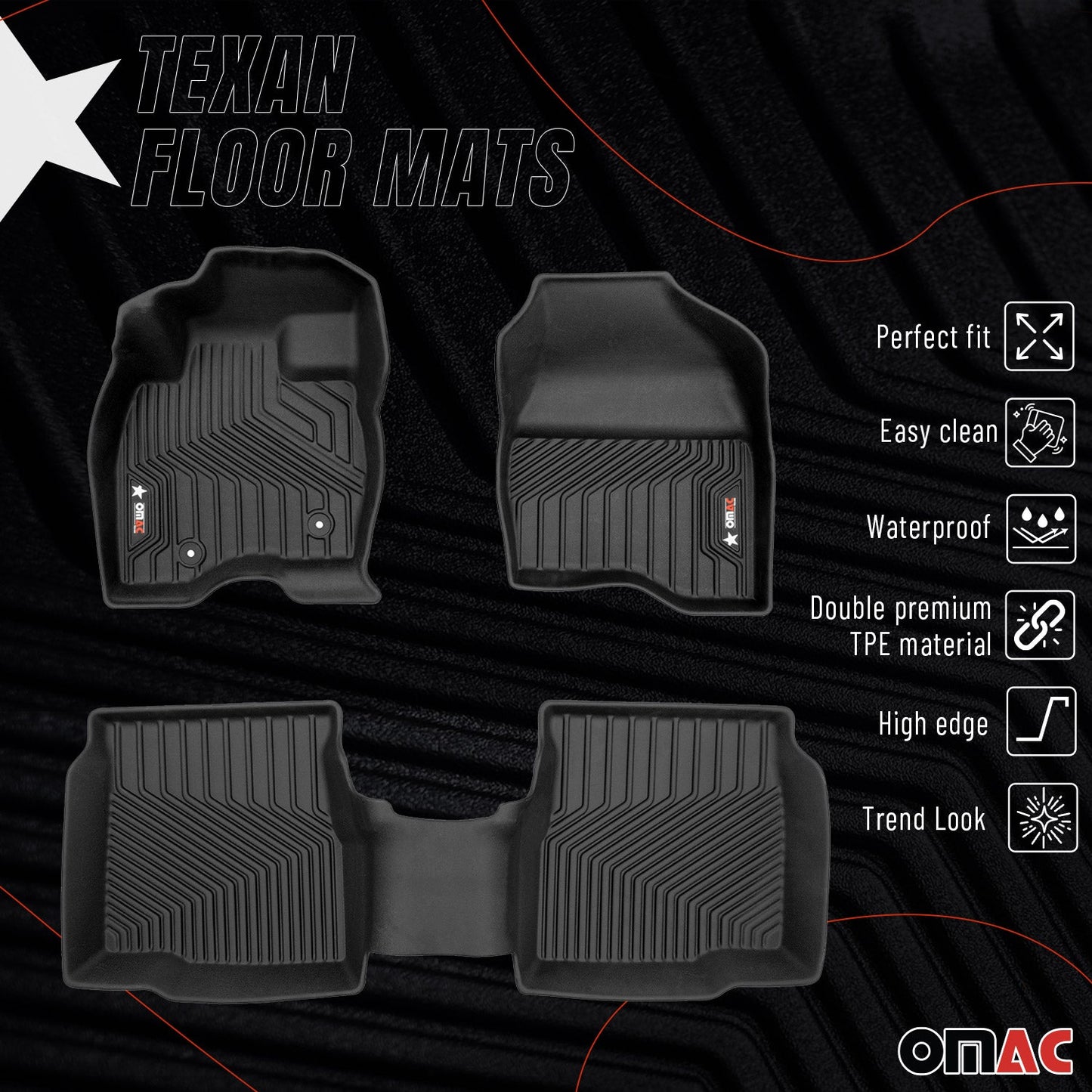 2016-2019 Ford Explorer Premium Floor Mats Liners First and Second Row Set Black