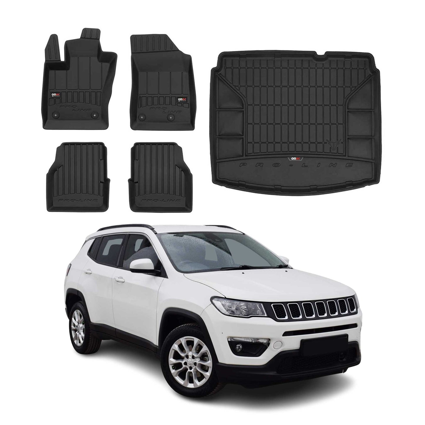2017-2026 Jeep Compass Premium Floor Mats & Cargo Liner Full Set All Weather Heavy Duty Black