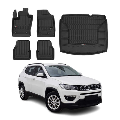 2017-2026 Jeep Compass Premium Floor Mats & Cargo Liner Full Set All Weather Heavy Duty Black