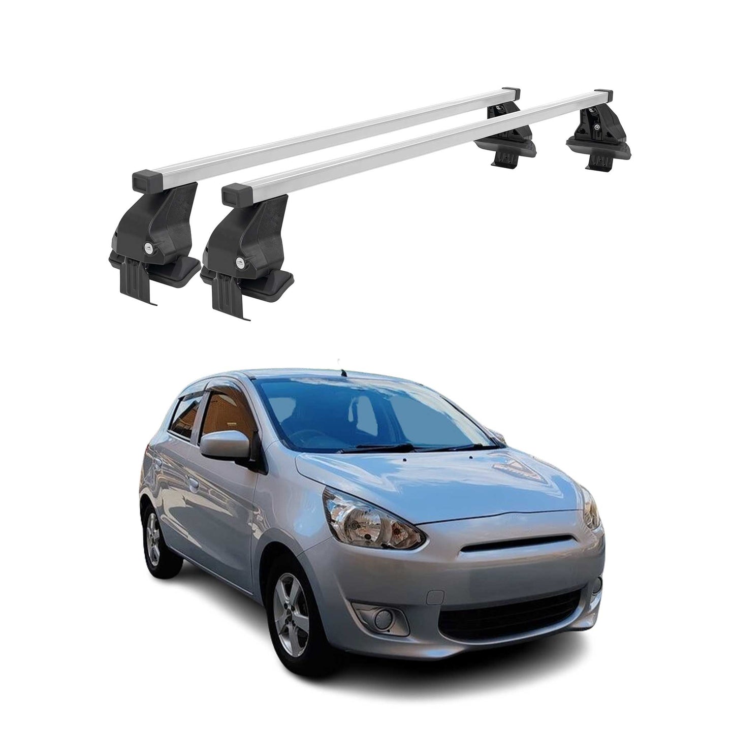 2012-2016 Mitsubishi Mirage Roof Rack Cross Bars Silver