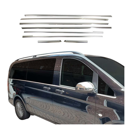 2016-2024 Mercedes Metris Long Window Molding Trim Streamer S. Steel 8 Pcs