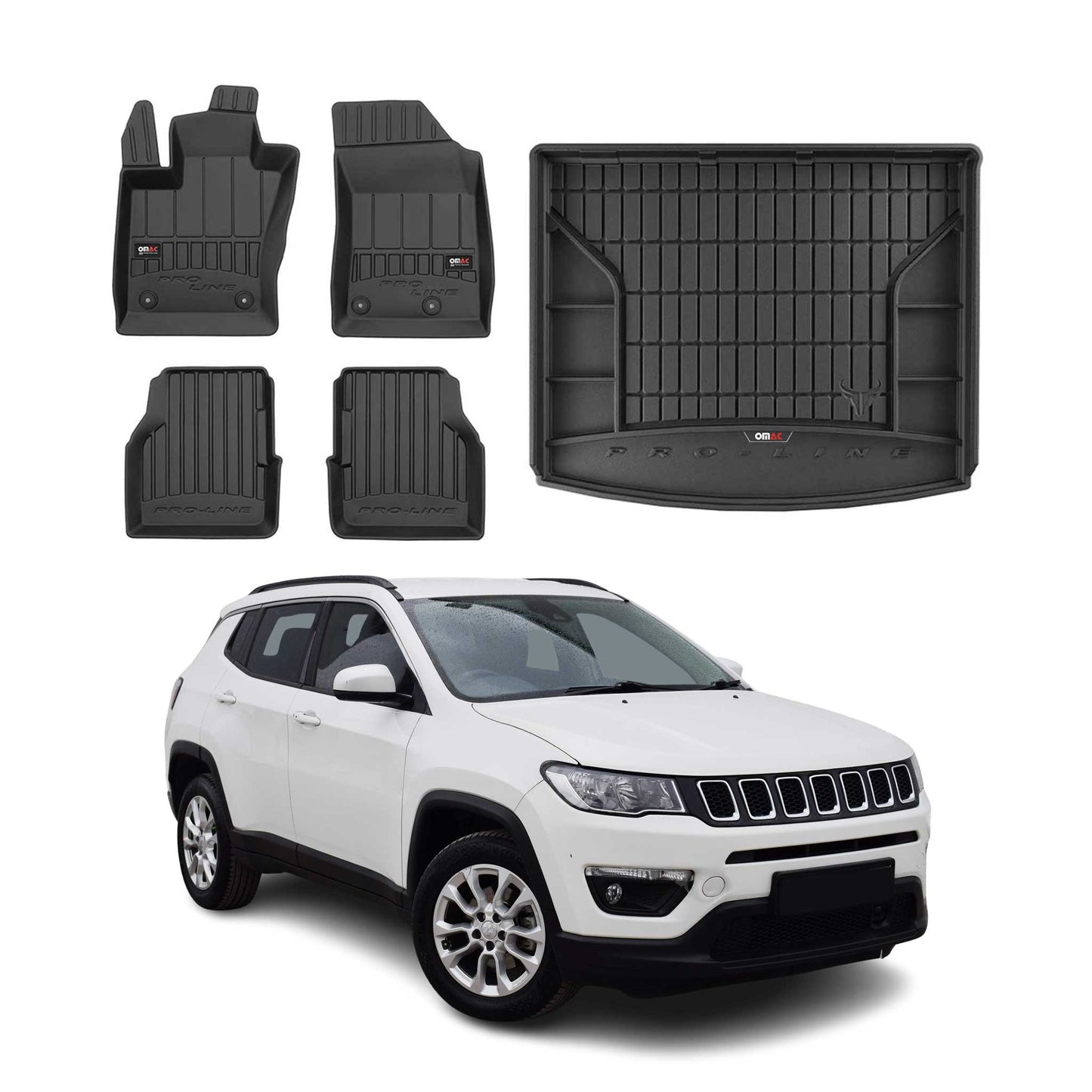 2017-2026 Jeep Compass Premium Floor Mats & Cargo Liner Full Set All Weather Heavy Duty Upper Trunk