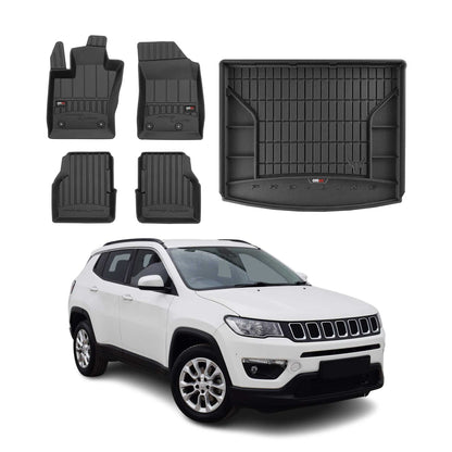 2017-2026 Jeep Compass Premium Floor Mats & Cargo Liner Full Set All Weather Heavy Duty Upper Trunk