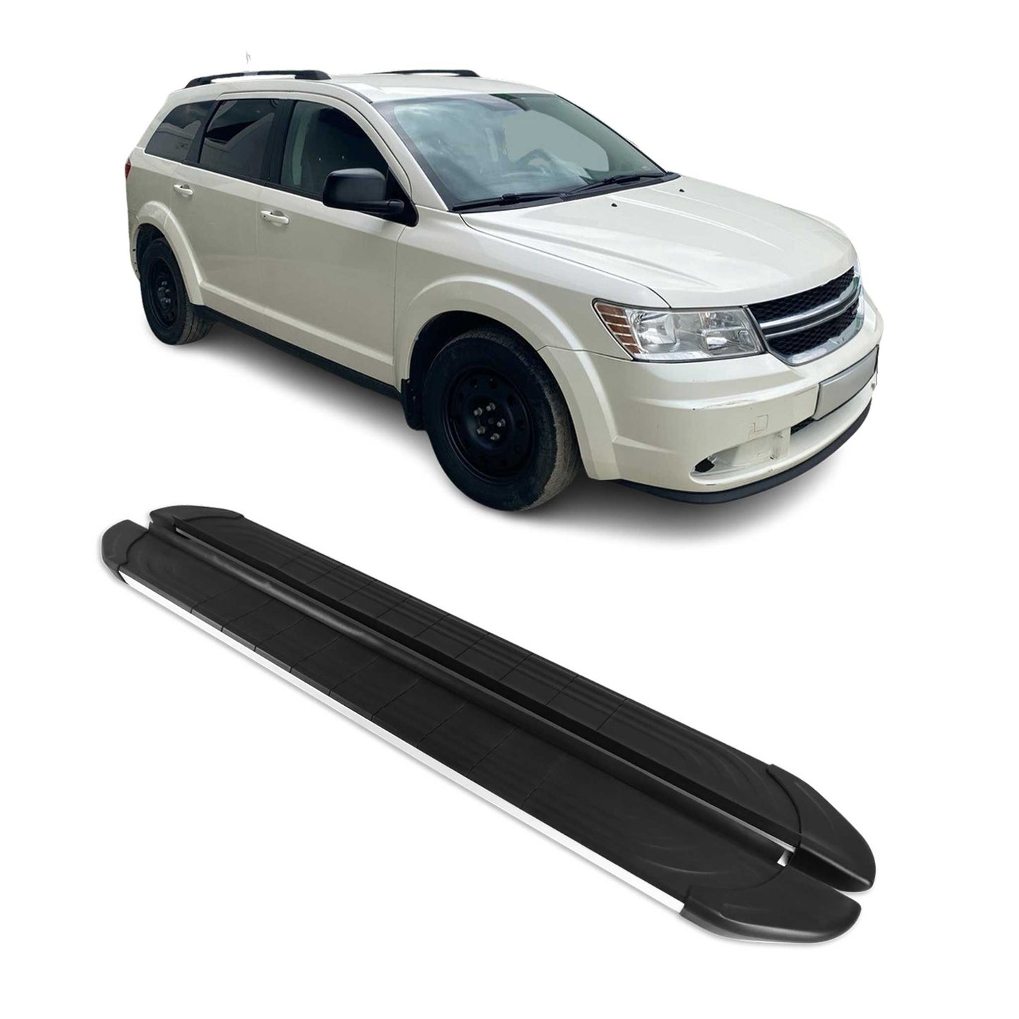 2009-2020 Dodge Journey Running Boards Side Steps Silver & Black