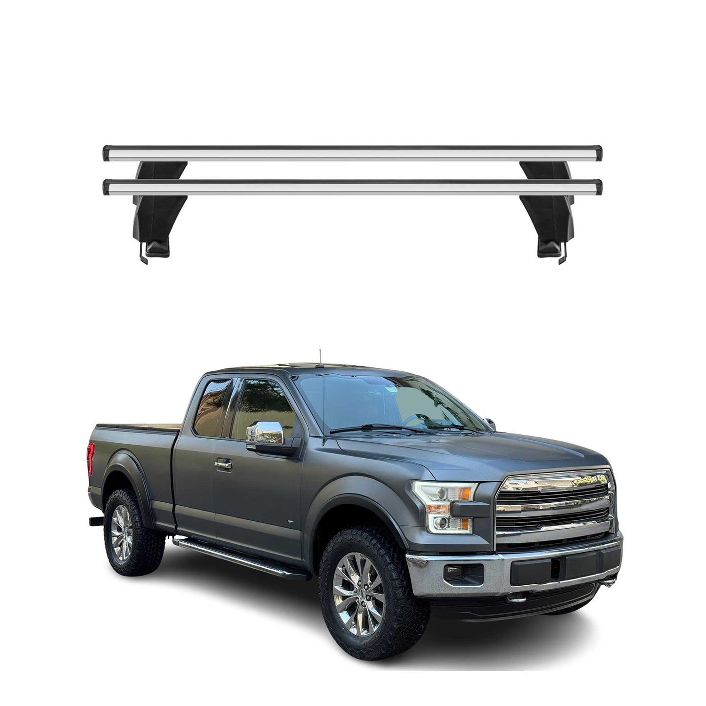 2015-2026 Ford F-150 SuperCab Roof Rack Cross Bars Silver Aluminium 2 Pcs