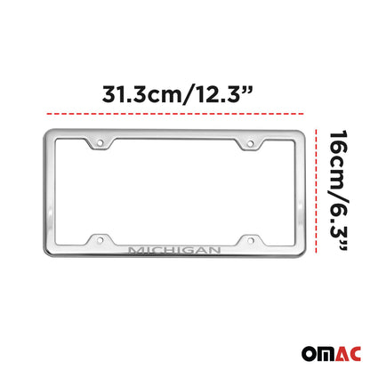 MICHIGAN Print License Plate Frame Chrome Stainless Steel 2 Pcs.