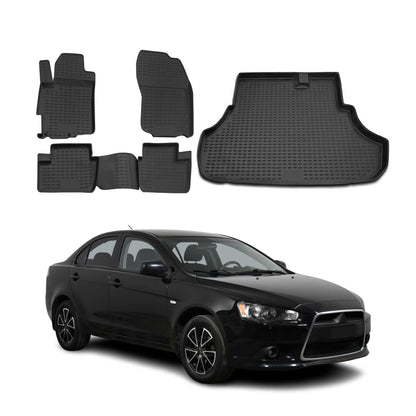 2008-2010 Mitsubishi Lancer X Floor Mats & Cargo Liner Full Set All Weather Black
