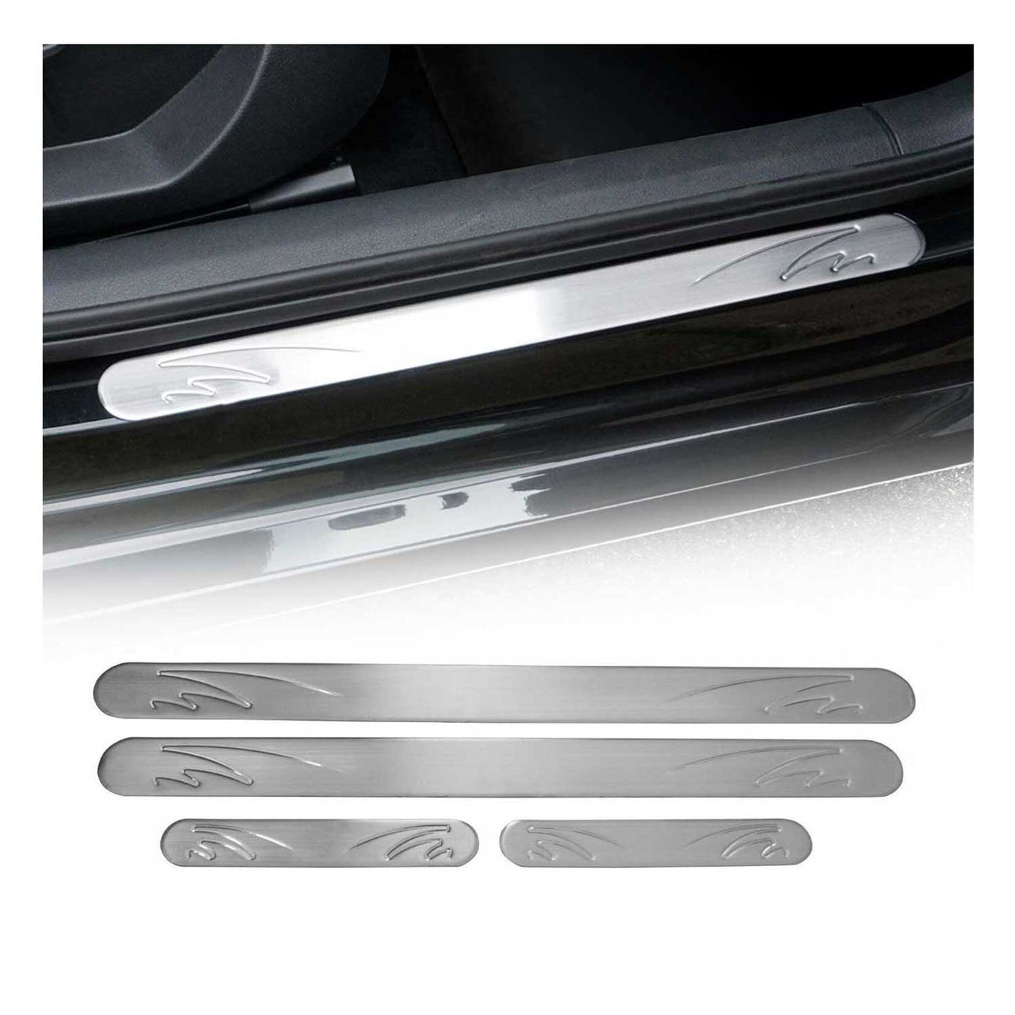 Chrome Door Sill Cover Wave Step Protector Stainless Steel 4 Pcs
