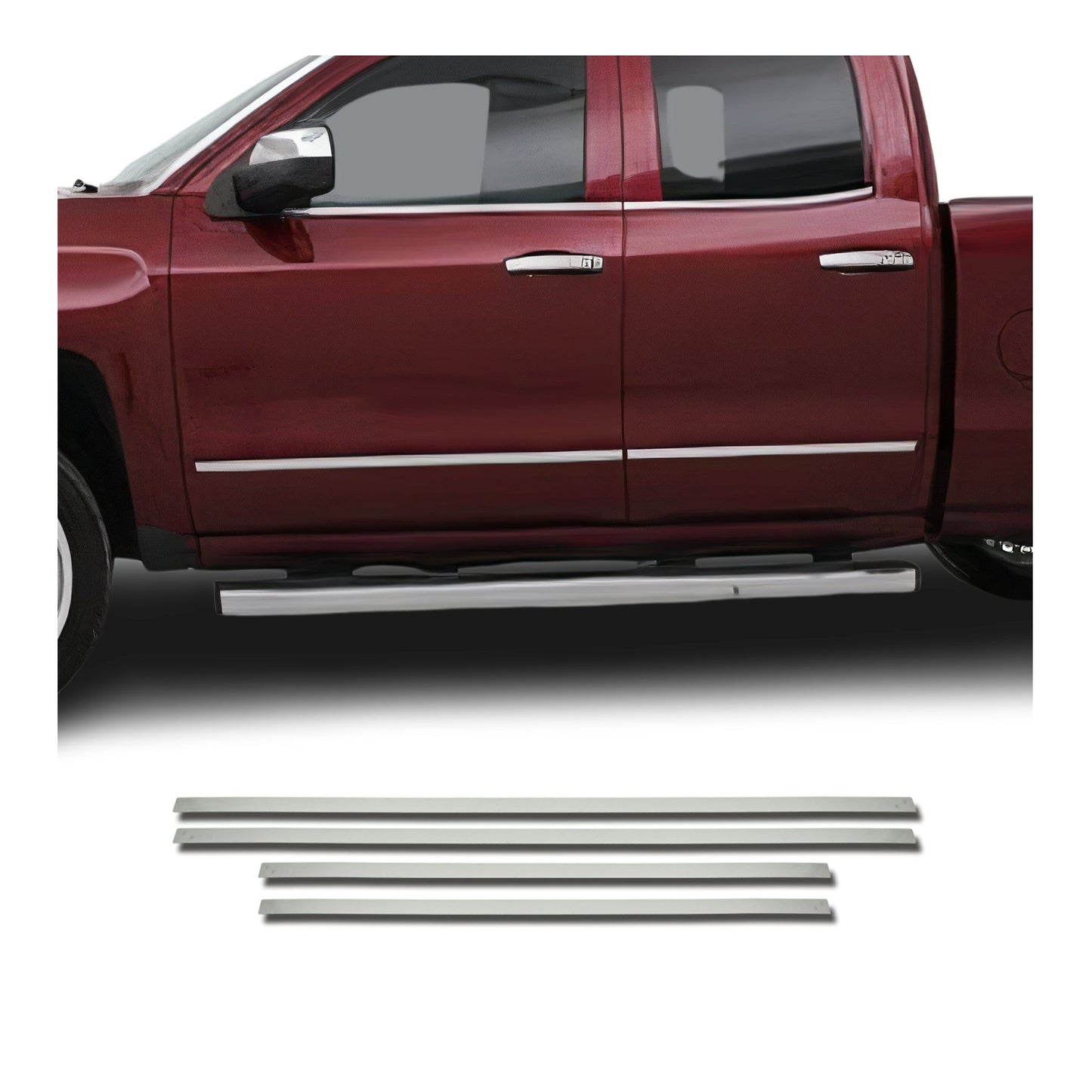 2014-2019 Chevrolet Silverado 2500 Side Door Molding Trim Stainless Steel Silver 4 Pcs