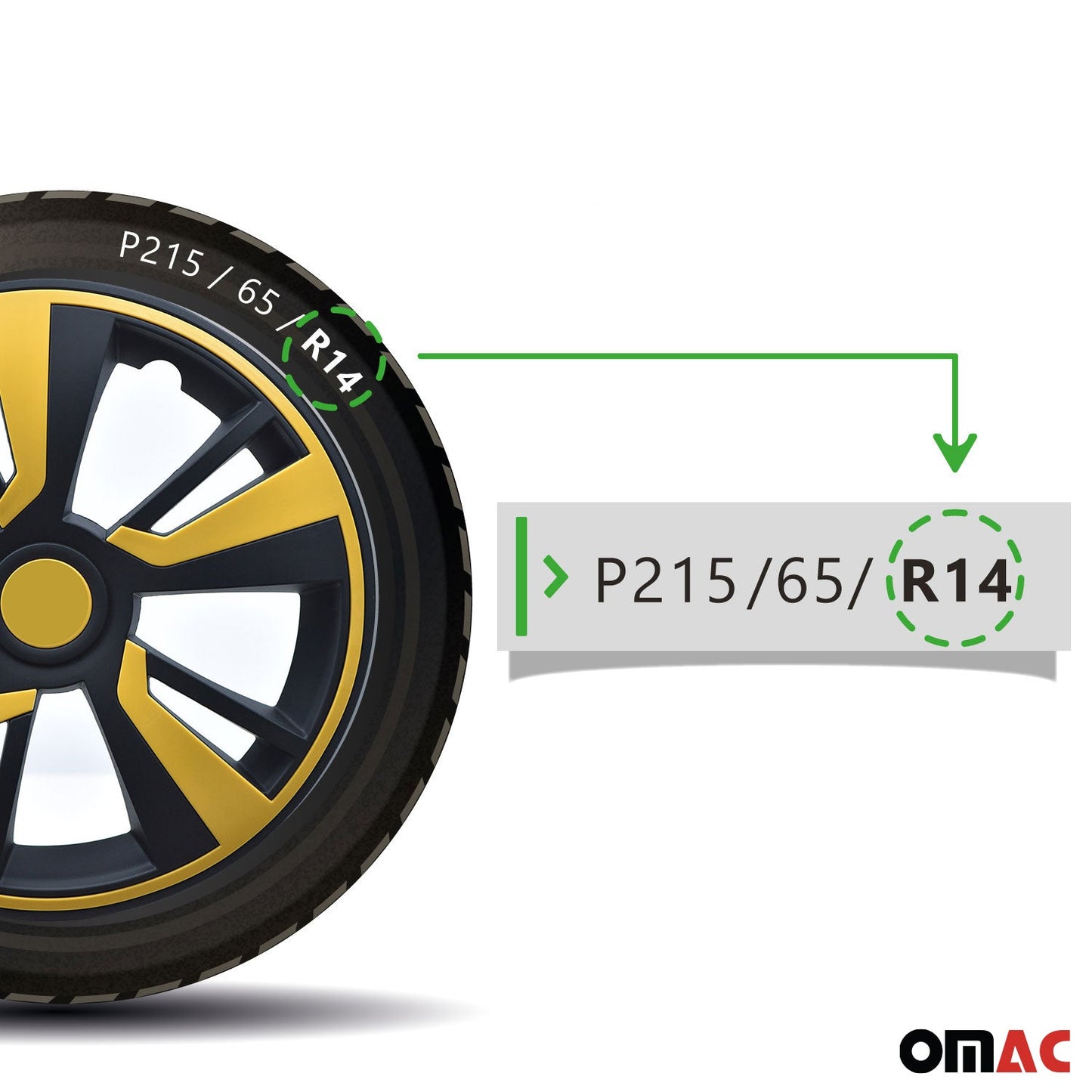 Twintone Hub Caps Wheel Cover 14" Black Matt & Yellow Insert Full Set 4 pcs.