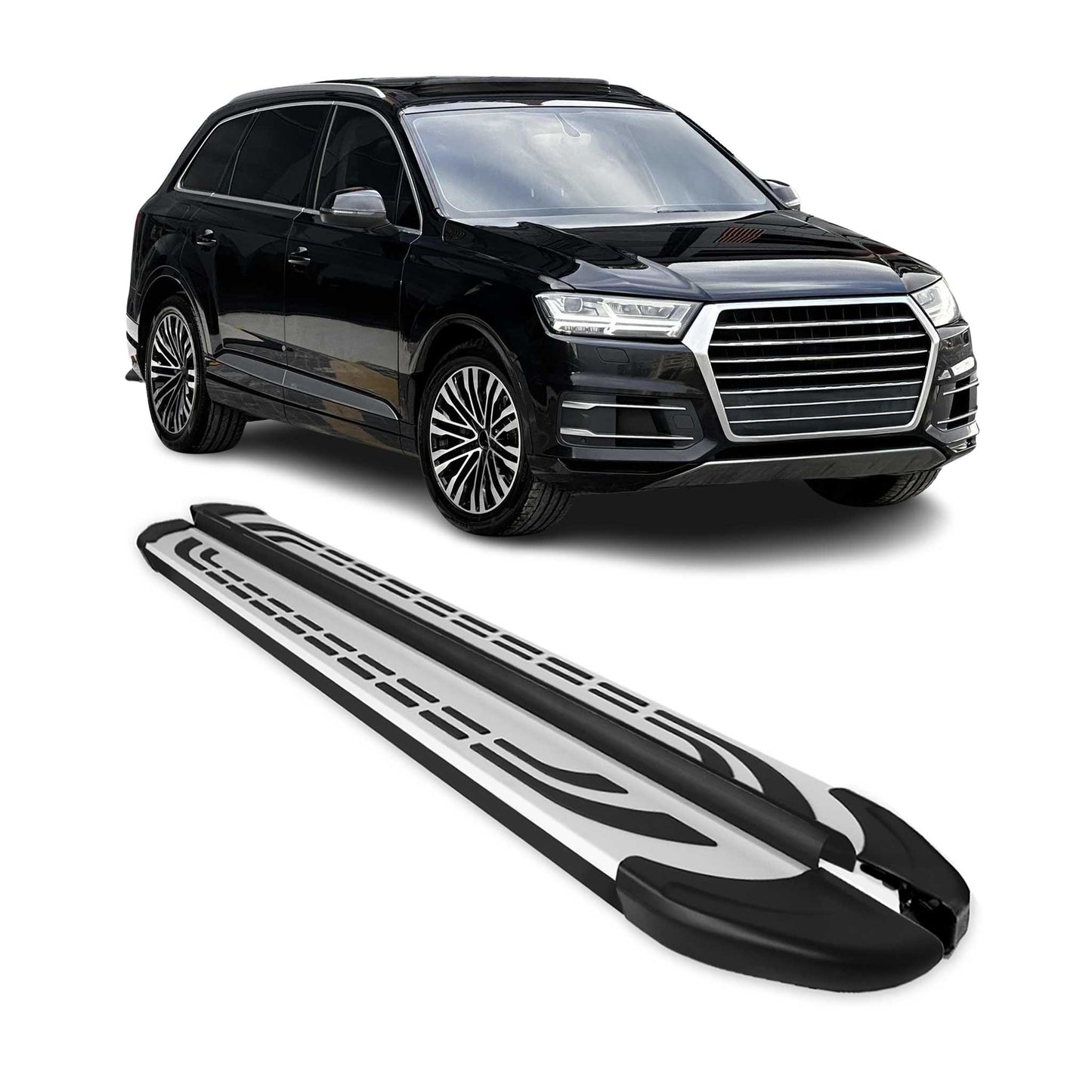 2017-2026 Audi Q7 Running Boards Side Steps Silver & Black