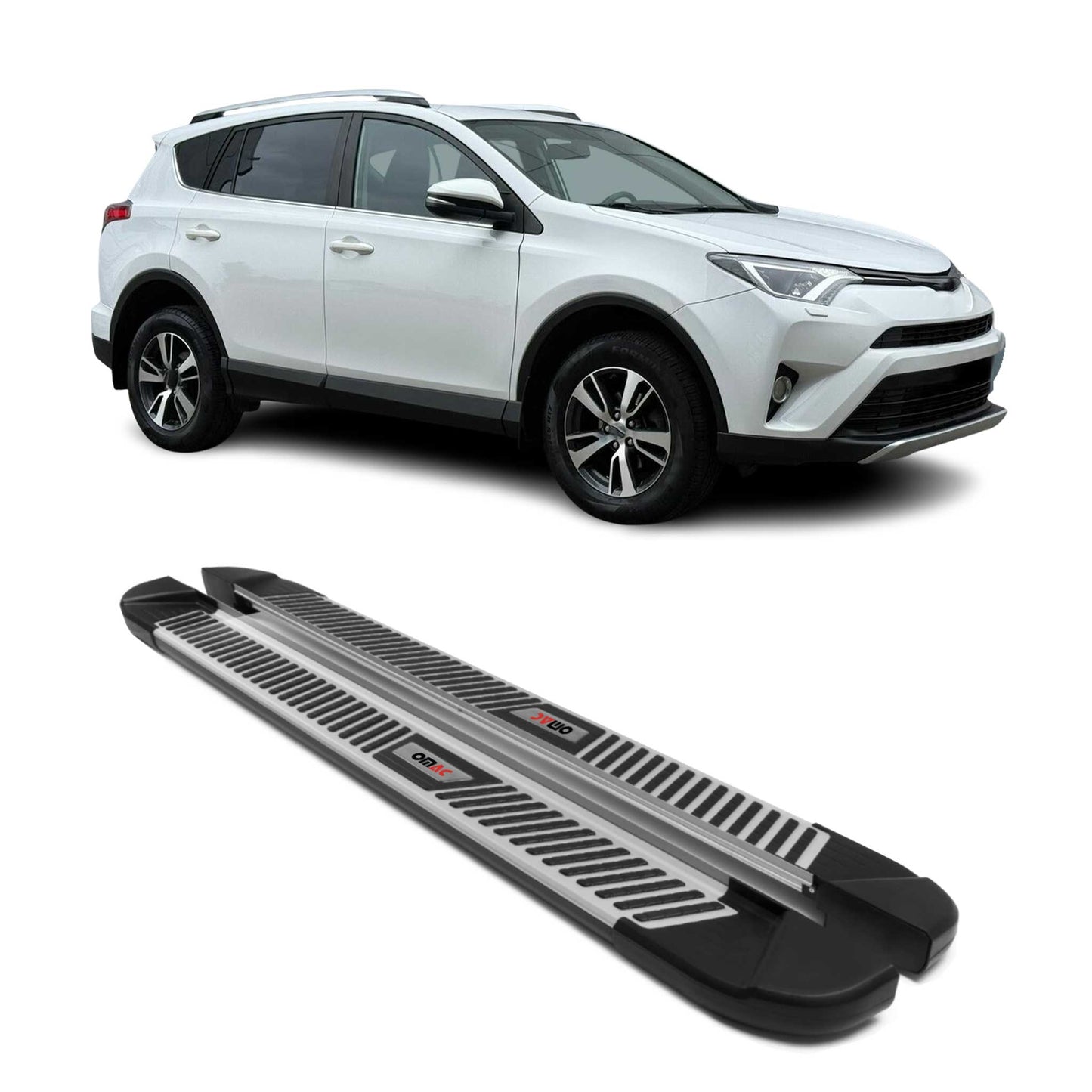 2013-2018 Toyota RAV4 Running Boards Side Steps Silver & Black