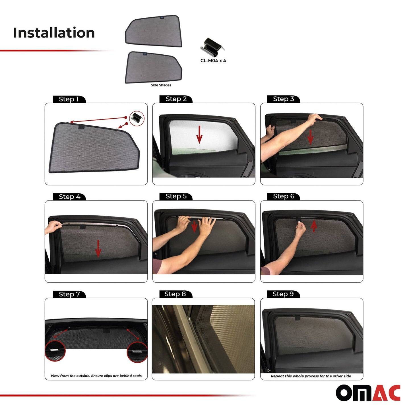 2018-2024 Jaguar E-Pace Side Rear Window Curtain Mesh Black 2Pcs