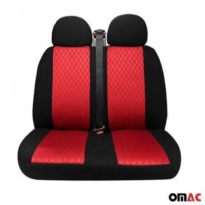 1993-2003 Volkswagen Eurovan Front Car Seat Covers Protector Black Red 2+1 Set