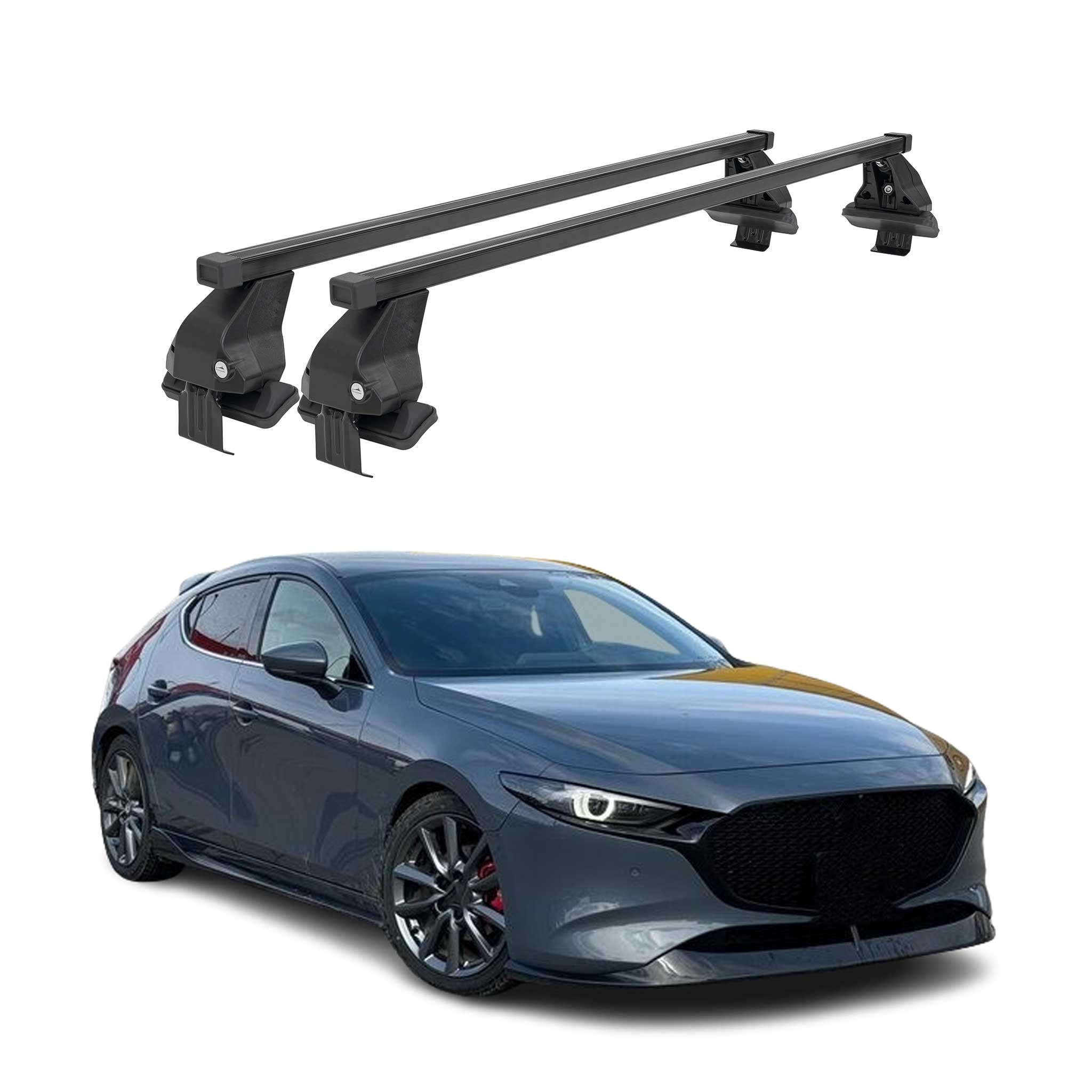 2019-2026 Mazda 3 Hatchback Roof Rack Cross Bars Black – Racing
