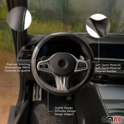 14.5-15.5’’ Steering Wheel Cover Black Leather Anti-slip Breathable
