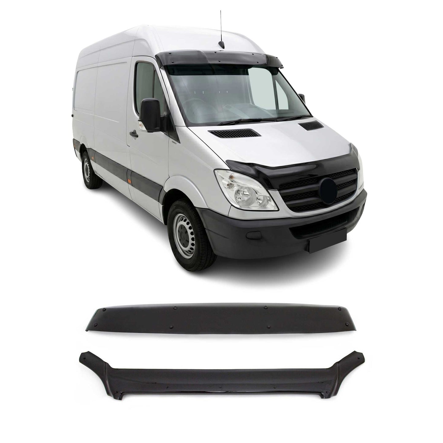 2006-2013 Mercedes Sprinter W906 Sun Visor & Bug Shield Hood Deflector Kit 2Pcs Smoke