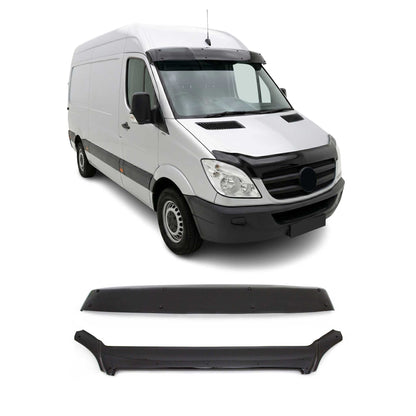 2006-2013 Mercedes Sprinter W906 Sun Visor & Bug Shield Hood Deflector Kit 2Pcs Smoke