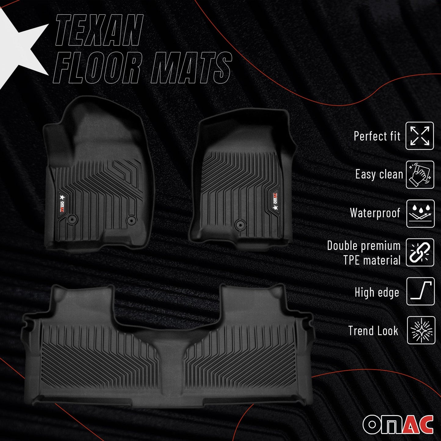 2021-2026 GMC Yukon Yukon XL Premium Floor Mats Liners First and Second Row Set Black