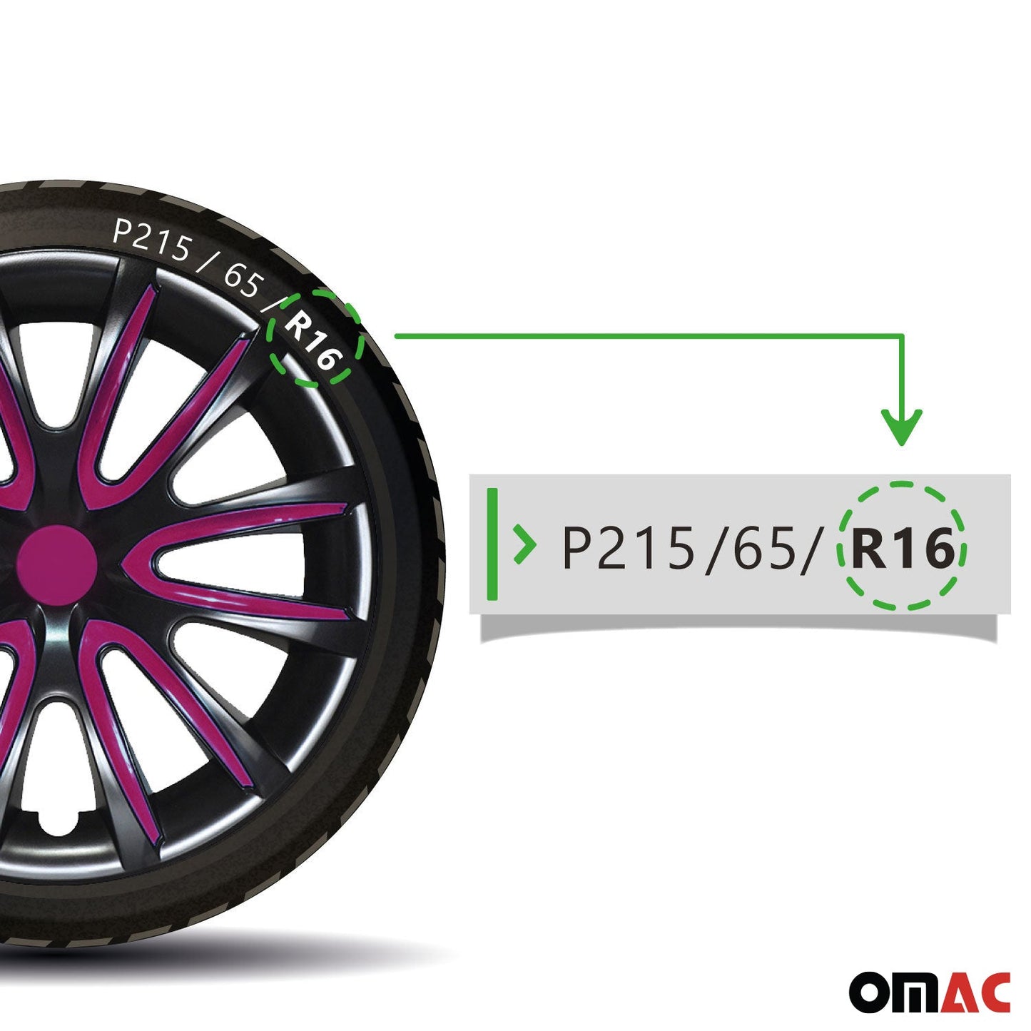 Bicolo Hub Caps Wheel Cover 16" Black & Violet Full Set 4 pcs.