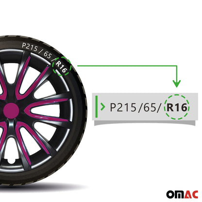 Bicolo Hub Caps Wheel Cover 16" Black & Violet Full Set 4 pcs.