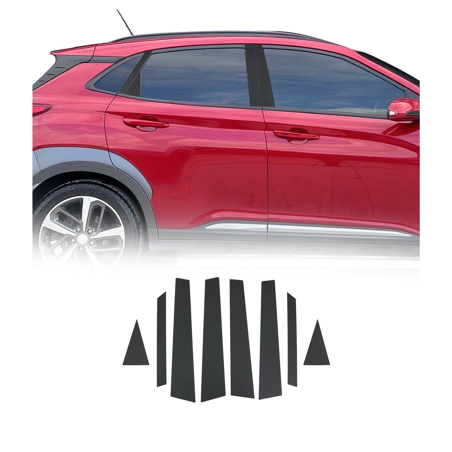 2018-2023 Hyundai Kona Window B Pillar Posts Door Trim Cover Stainless Steel & Foiled