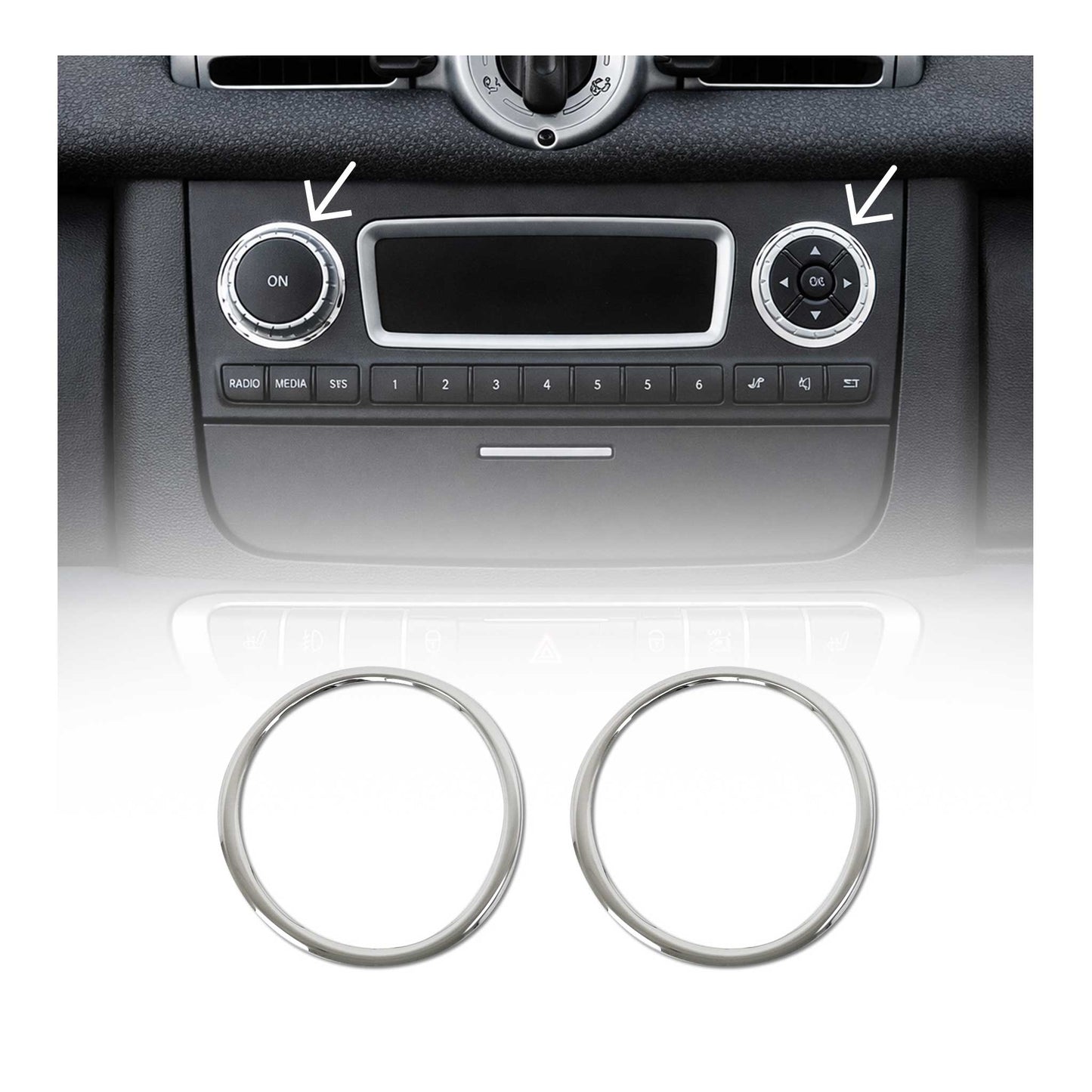 2007-2015 Smart ForTwo Radio Button Switch Seal Washer Trim Stainless Steel 2 Pcs
