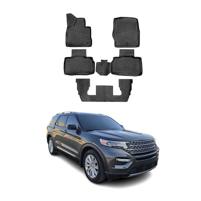 2020-2026 Ford Explorer Floor Mats Liners Full Set All Weather 6 Seats Black