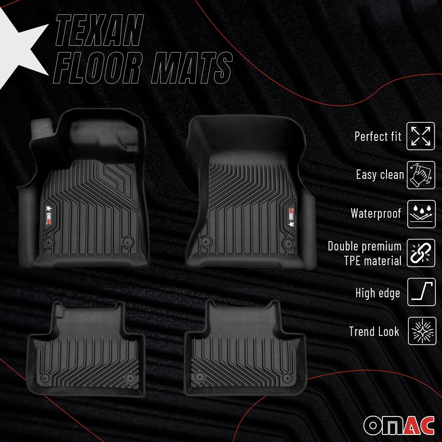 2018-2025 Audi Q5 SQ5 2.gen Premium Floor Mats Liners First and Second Row Set Black