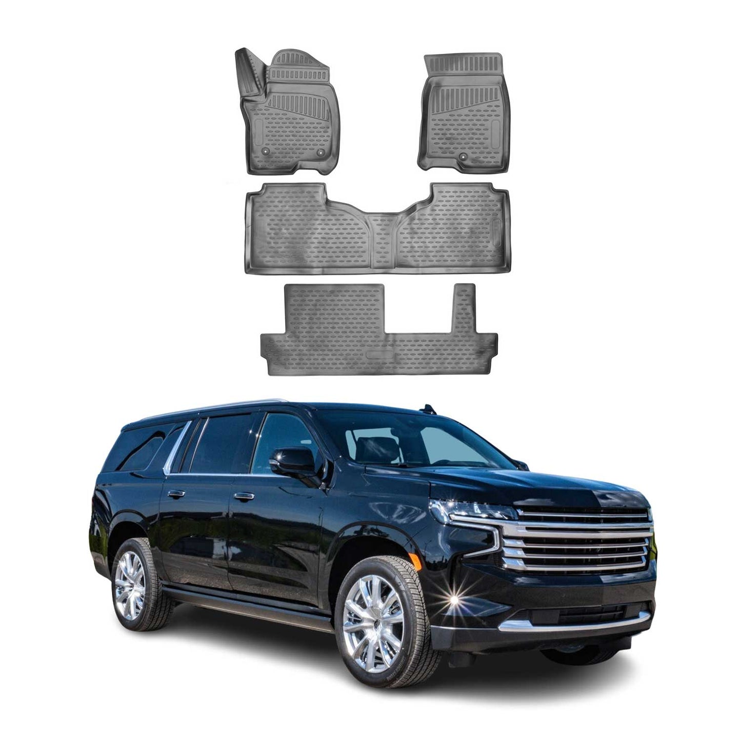 2021-2026 Chevrolet Suburban Floor Mats Liners Full Set All Weather Bench Seating