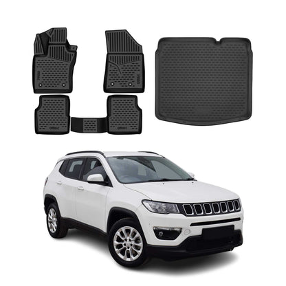 2017-2026 Jeep Compass Floor Mats & Cargo Liner Full Set All Weather Black