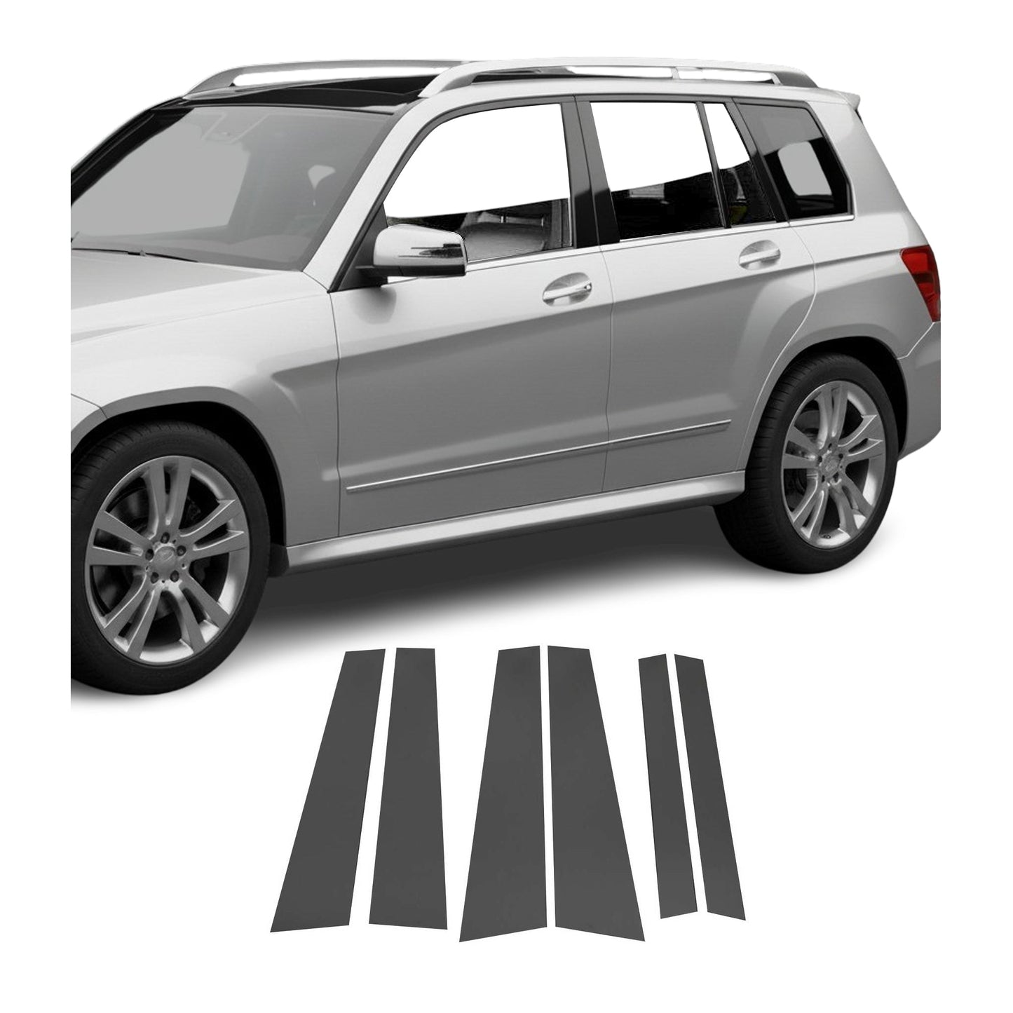 2009-2015 Mercedes GLK Class X204 Window B Pillar Posts Trim Stainless Steel Dark 6x