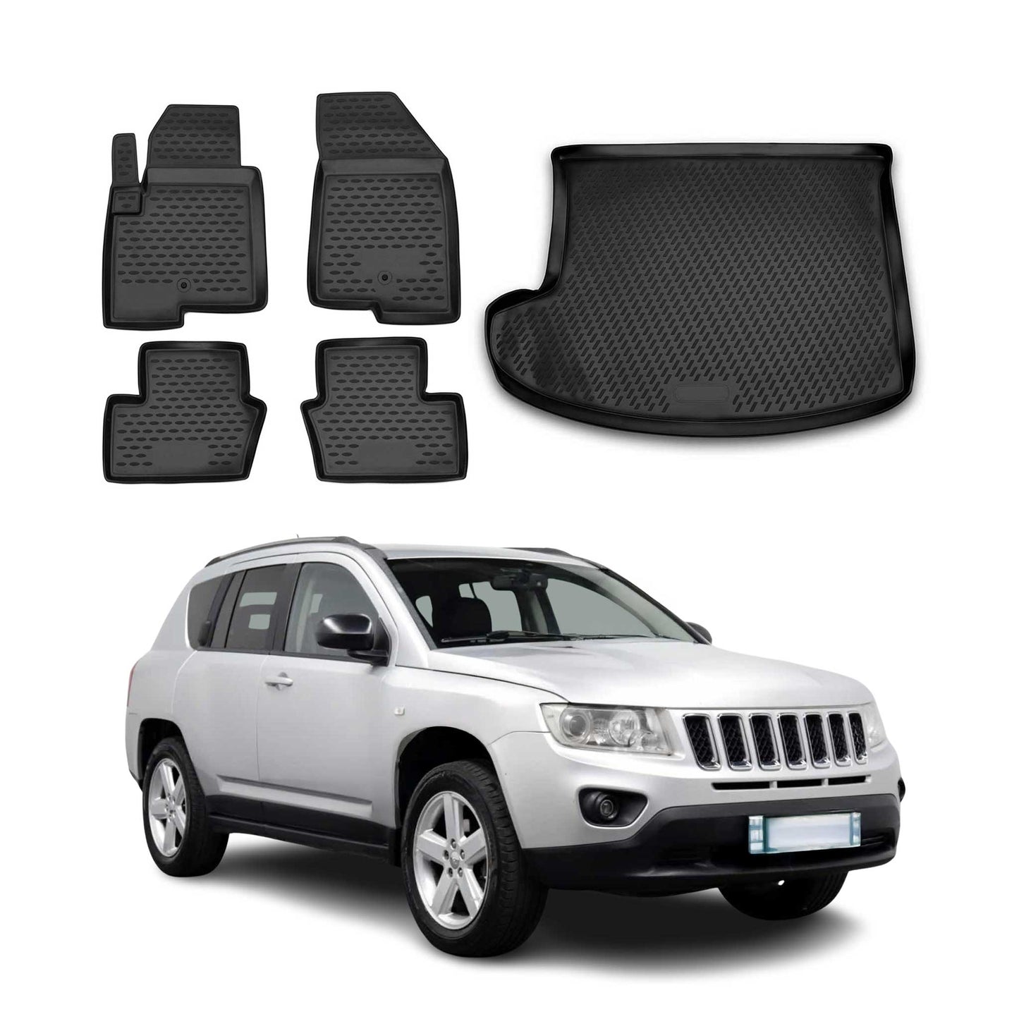 2007-2017 Jeep Patriot Floor Mats & Cargo Liner Full Set All Weather Black