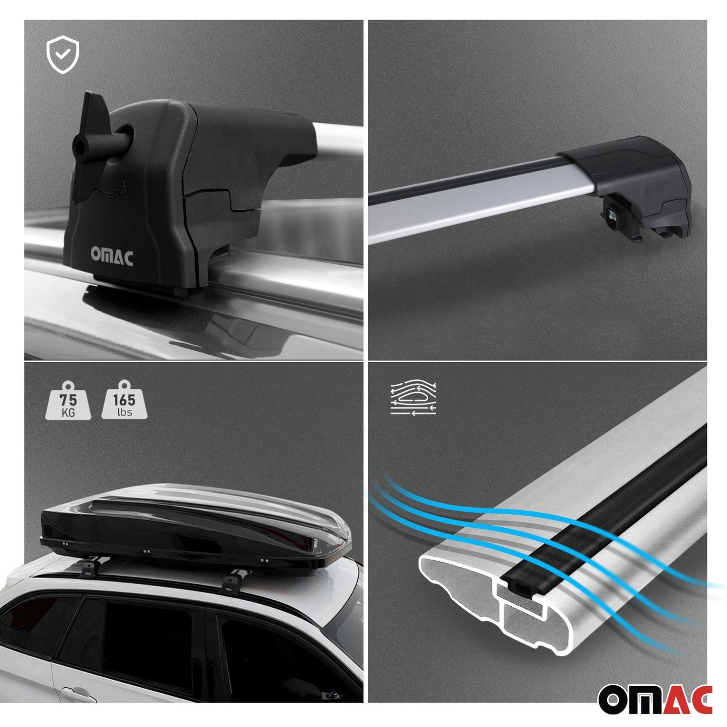 2021-2026 Cadillac Escalade Roof Rack Cross Bars Silver Aluminium 2Pcs