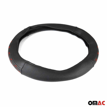 14.5-15.5’’ Steering Wheel Cover Red Stitches Leather Anti-slip Breathable