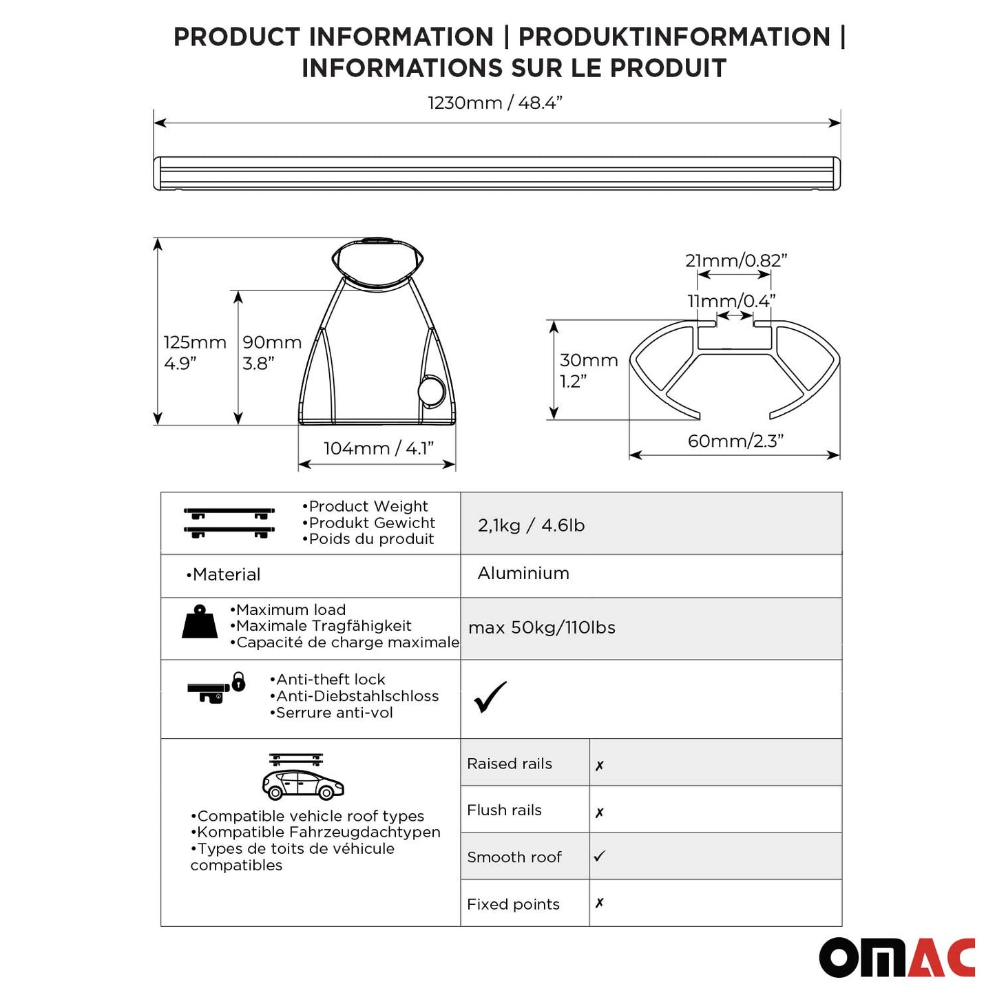 2011-2019 Ford Fiesta Hatchback Roof Rack Cross Bars Black