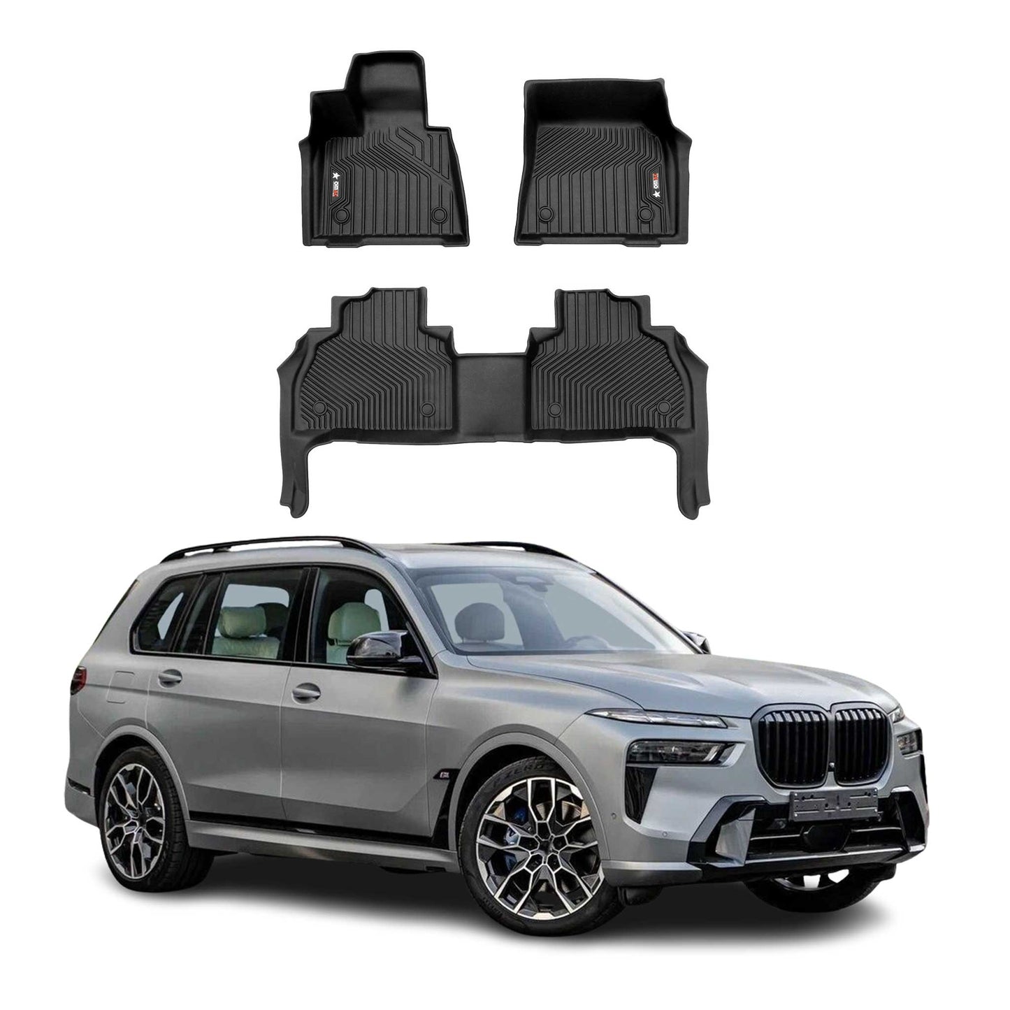 2019-2026 BMW X7 G07 Premium Floor Mats Liners 7 Seats First and Second Row Set Black