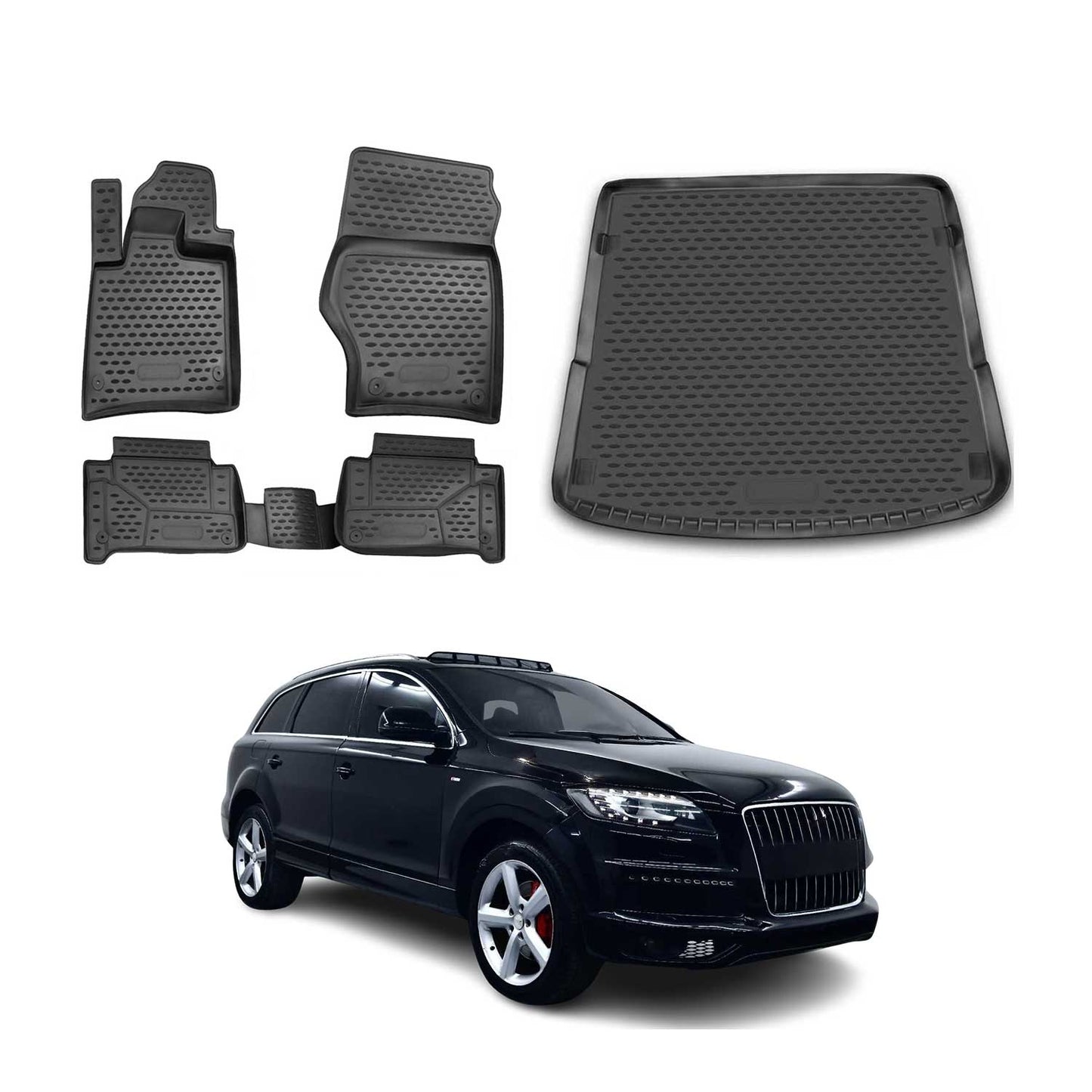2007-2015 Audi Q7 1.gen Floor Mats & Cargo Liner Full Set All Weather Black