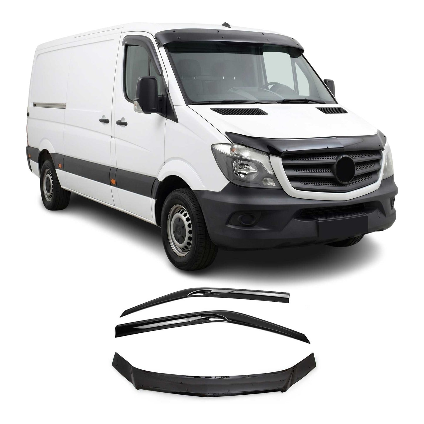 2014-2018 Mercedes Sprinter W906 Bug Shield Deflector & Window Visor Kit 3Pcs Smoke