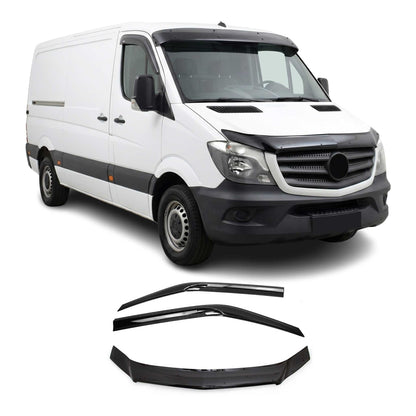 2014-2018 Mercedes Sprinter W906 Bug Shield Deflector & Window Visor Kit 3Pcs Smoke