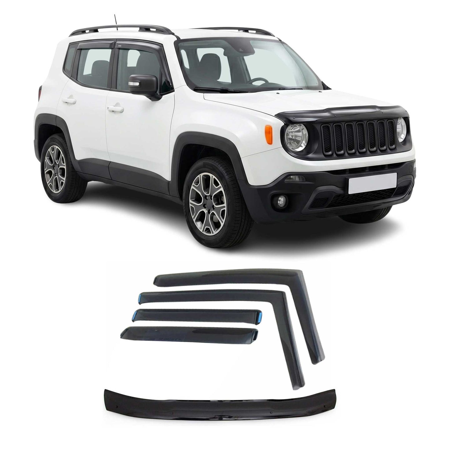 2015-2023 Jeep Renegade Set Bug Shield Hood Deflector & Window Visor Smoke 5Pcs