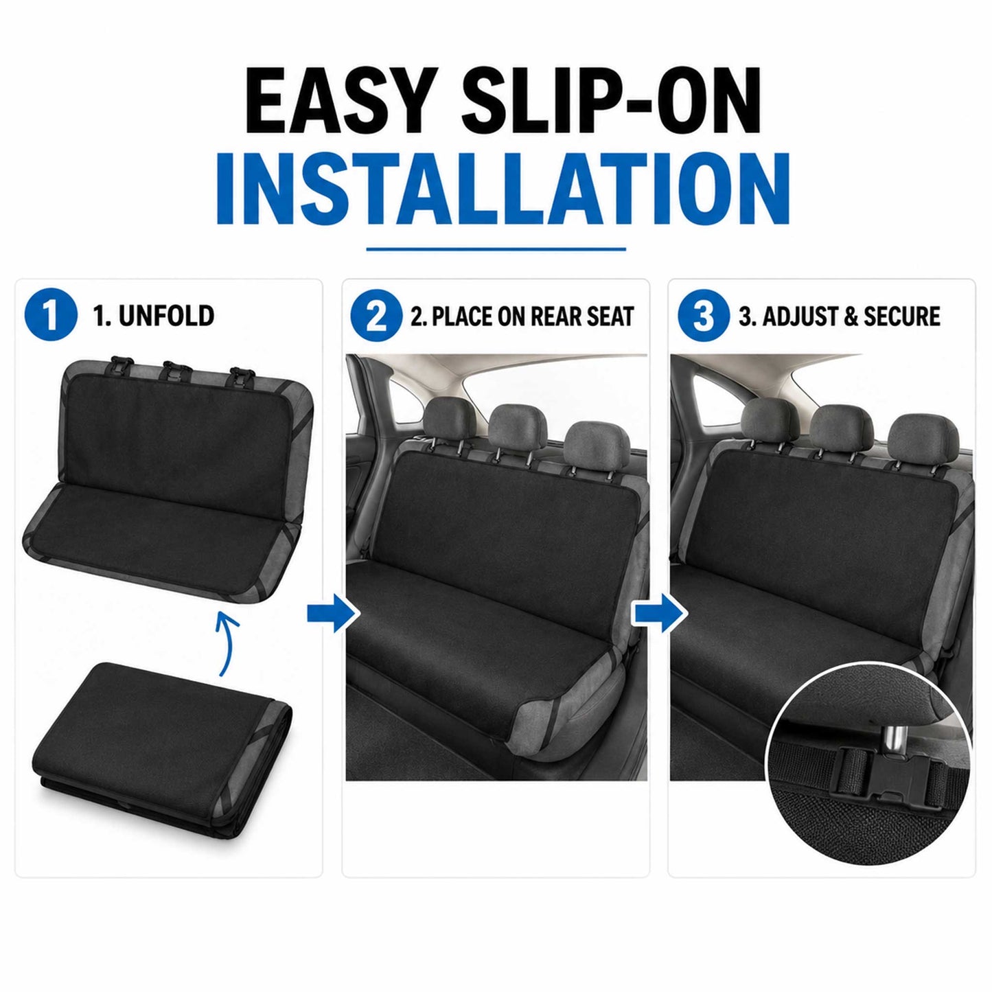 Rear Bench Car Seat Cover Odor Eliminating Pet Hammock Black