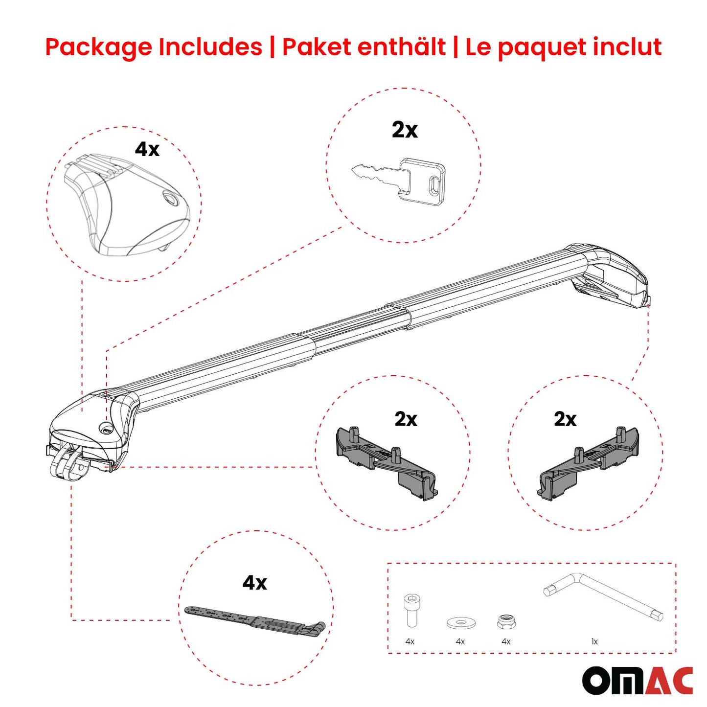 2025-2026 VW Tiguan Roof Rack Cross Bars Luggage Carrier Alu Silver 2x