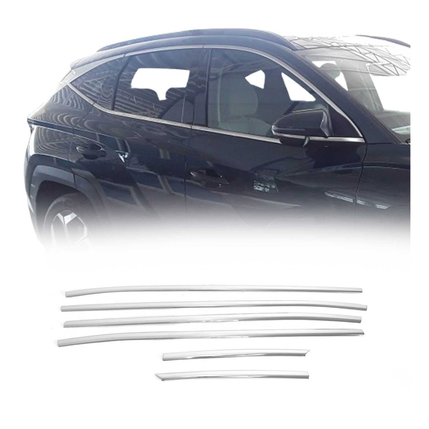 2022-2026 Hyundai Tucson 4.gen Window Molding Trim Streamer Silver 6Pcs Stainless Steel
