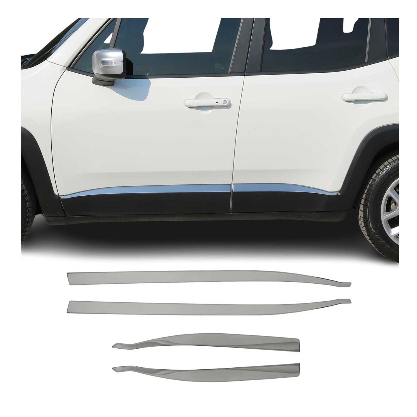2015-2024 Jeep Renegade Side Door Molding Trim Skirt Garnish Steel Silver 4x