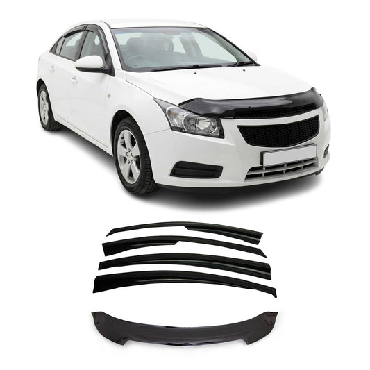 2011-2015 Chevrolet Cruze Set Bug Shield Hood Deflector & Window Visor Vent Kit 5Pcs Smoke