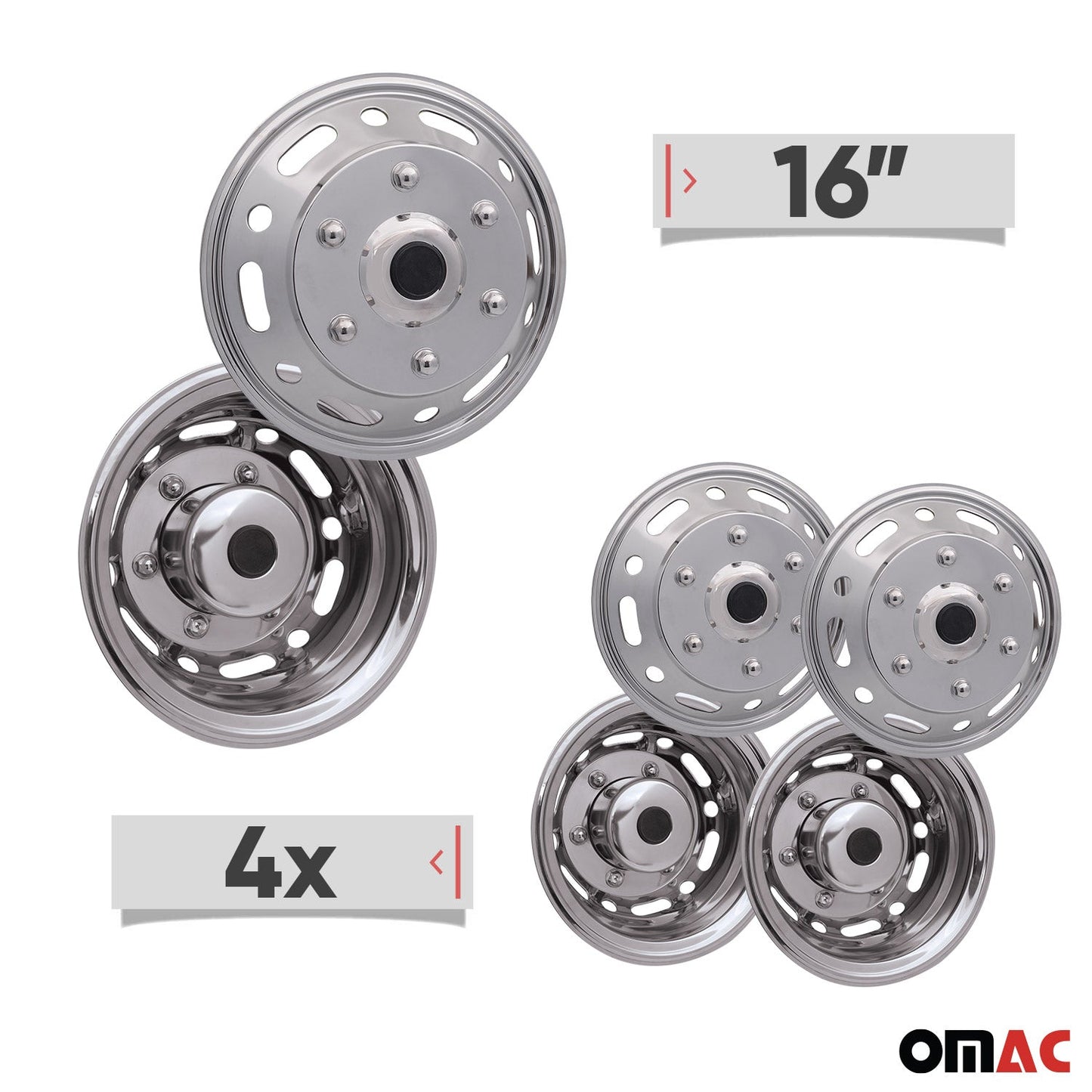 2015-2026 Ford Transit 16" Dual Wheel Simulator Hubcaps Chrome Silver Gloss
