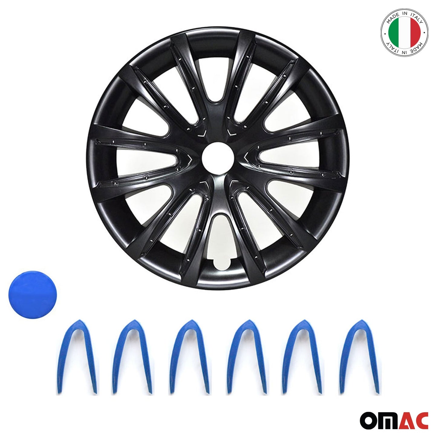 Bicolo Hub Caps Wheel Cover 16" Black & Dark Blue Full Set 4 pcs.