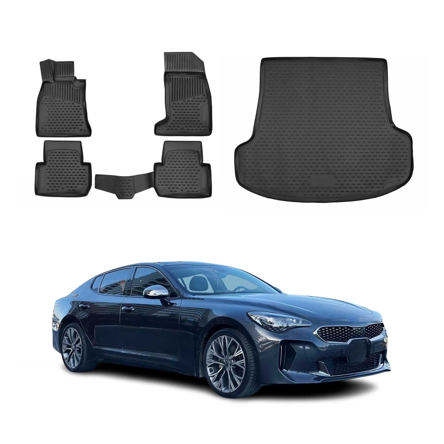 2018-2023 Kia Stinger Floor Mats & Cargo Liner Full Set All Weather Black