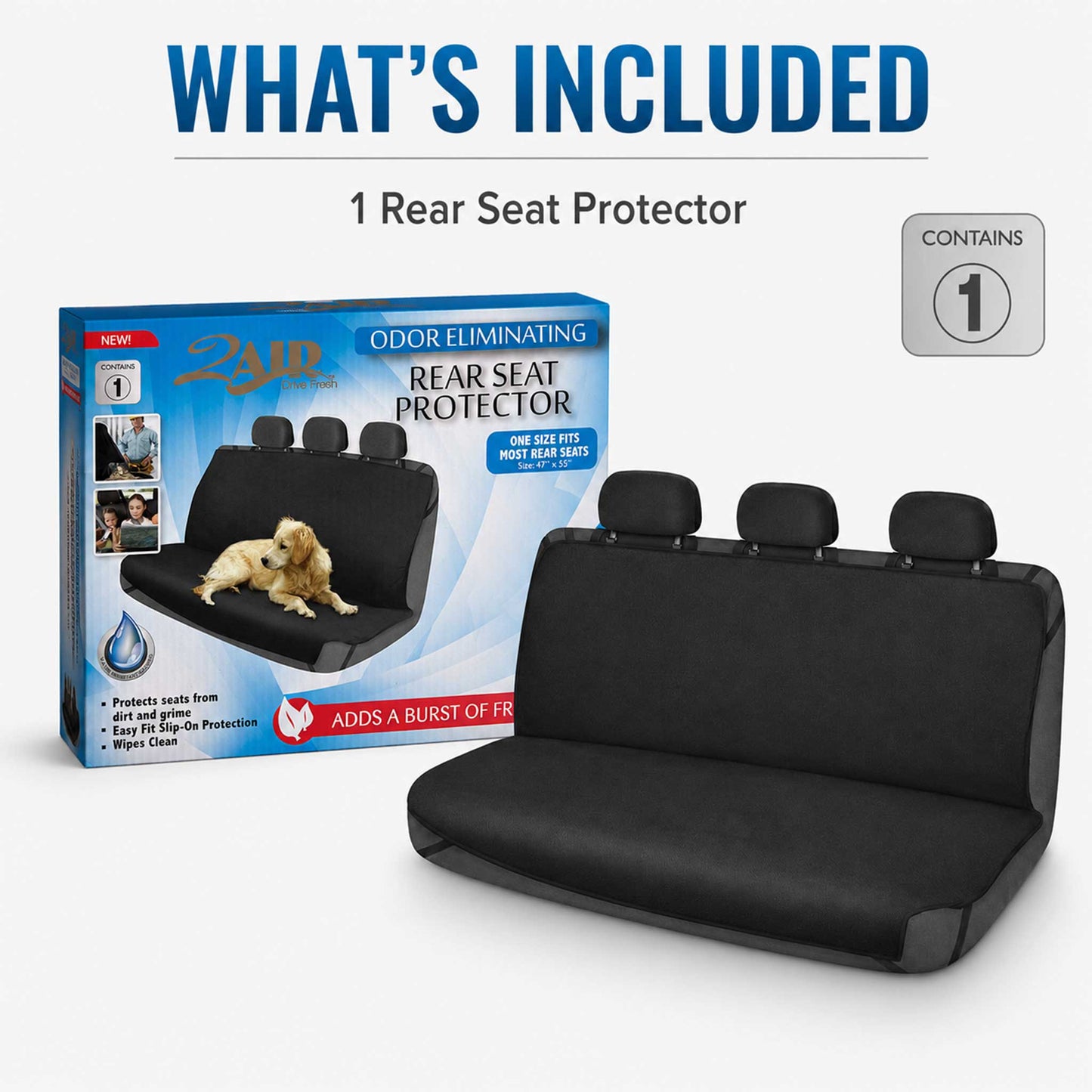 Rear Bench Car Seat Cover Odor Eliminating Pet Hammock Black
